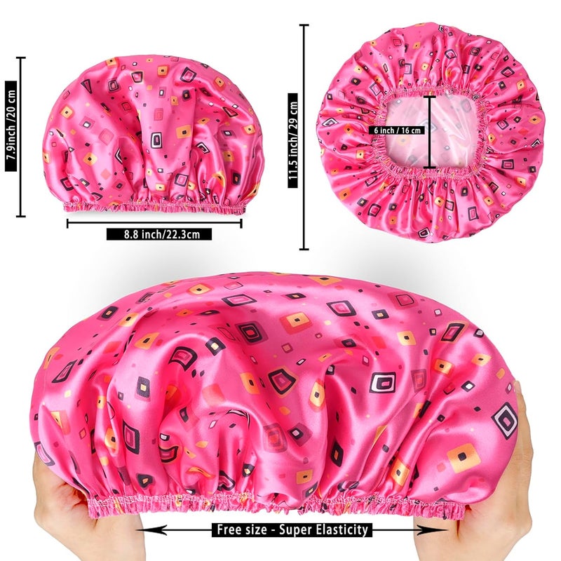 CHFONG 4 PCS Shower Cap for Women, Elastic and Reusable Bath Caps, Double Layers Shower Caps Reusable Waterproof, Bathing Shower Caps, Environmental Bath Hair Protection Cap - Stripes - Image 3